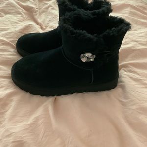 UGG Black Mini Button Bailey Boot with Crystal Button - Size 7